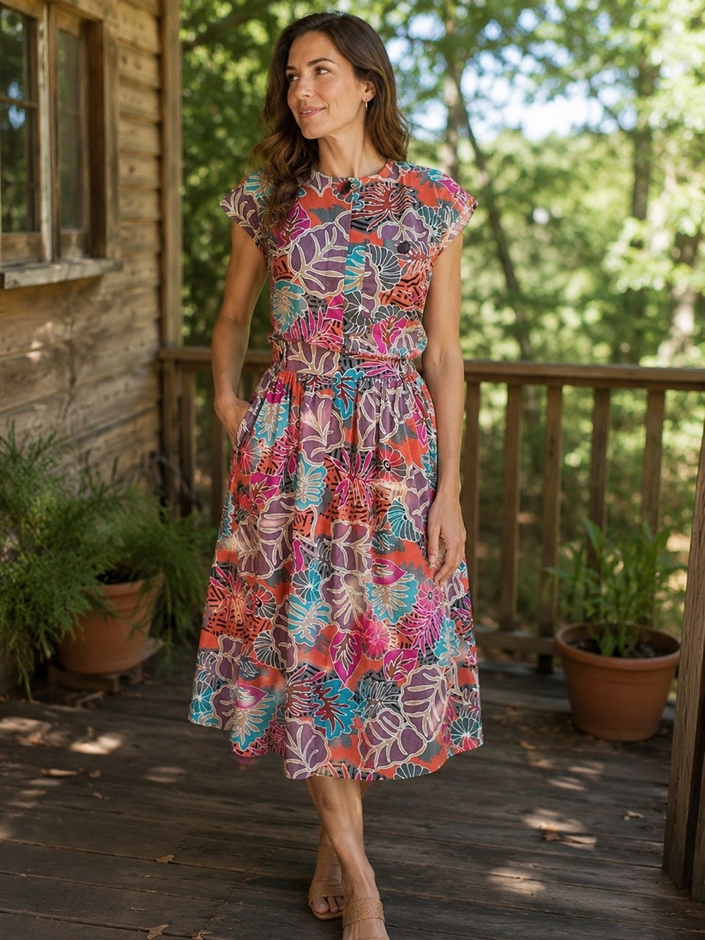 VTG Pia Rucci Floral Skirt Set Colorful Botanical Print Size XS
